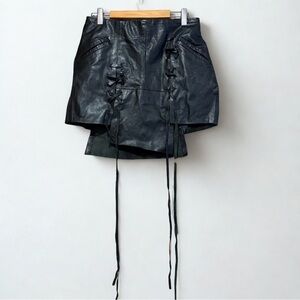 🎥 Paris Santana Genuine Leather Lace-Up Mini Skirt Black XS S